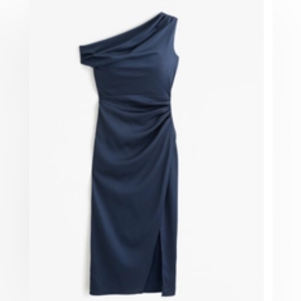 Abercrombie & Fitch Stretch Satin Draped Midi Dress